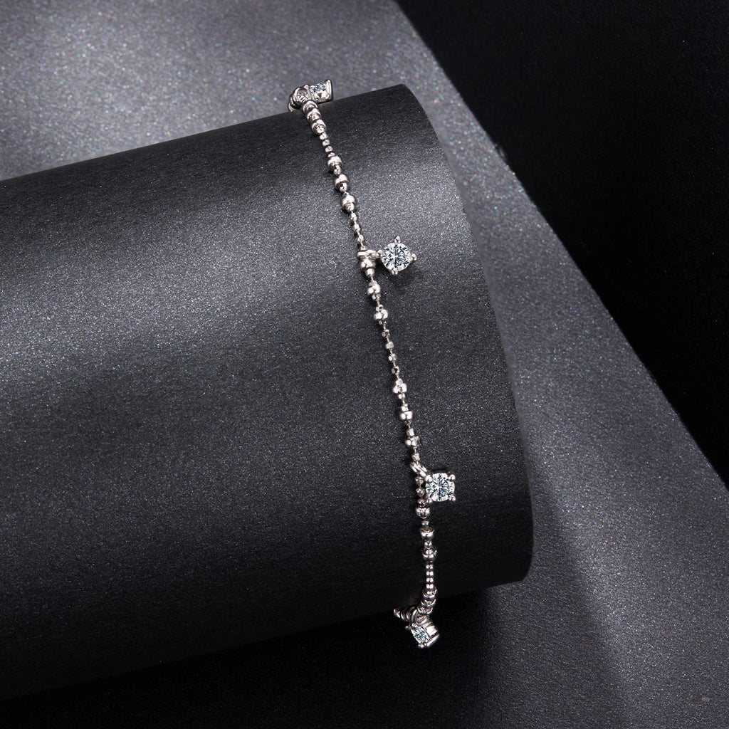 925 Sterling Silver & Moissanite Bracelet for Women - 15+6cm, Plated White Gold