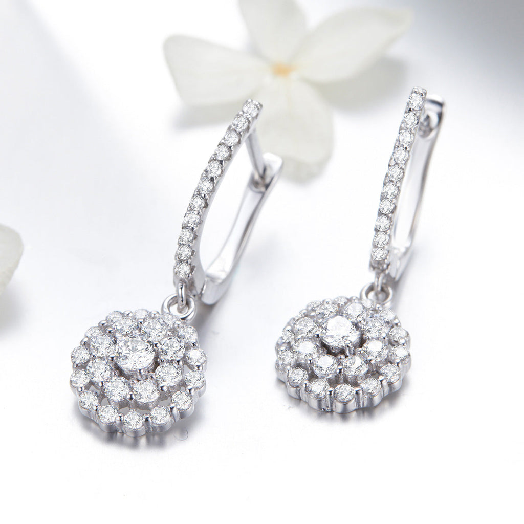925 Sterling Silver Plated Platinum Pavé Setting CZ Earrings