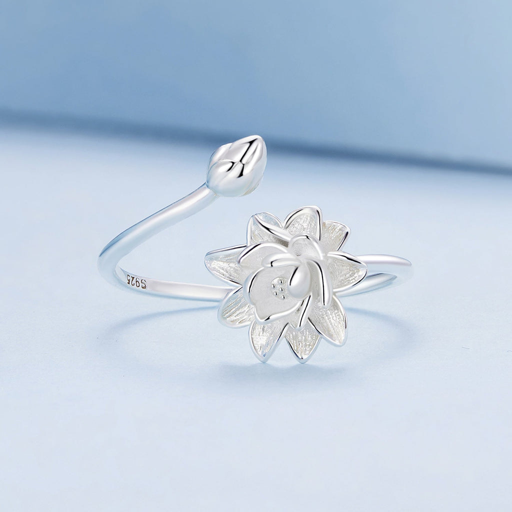 925 Sterling Silver Adjustable Flower Ring for Women