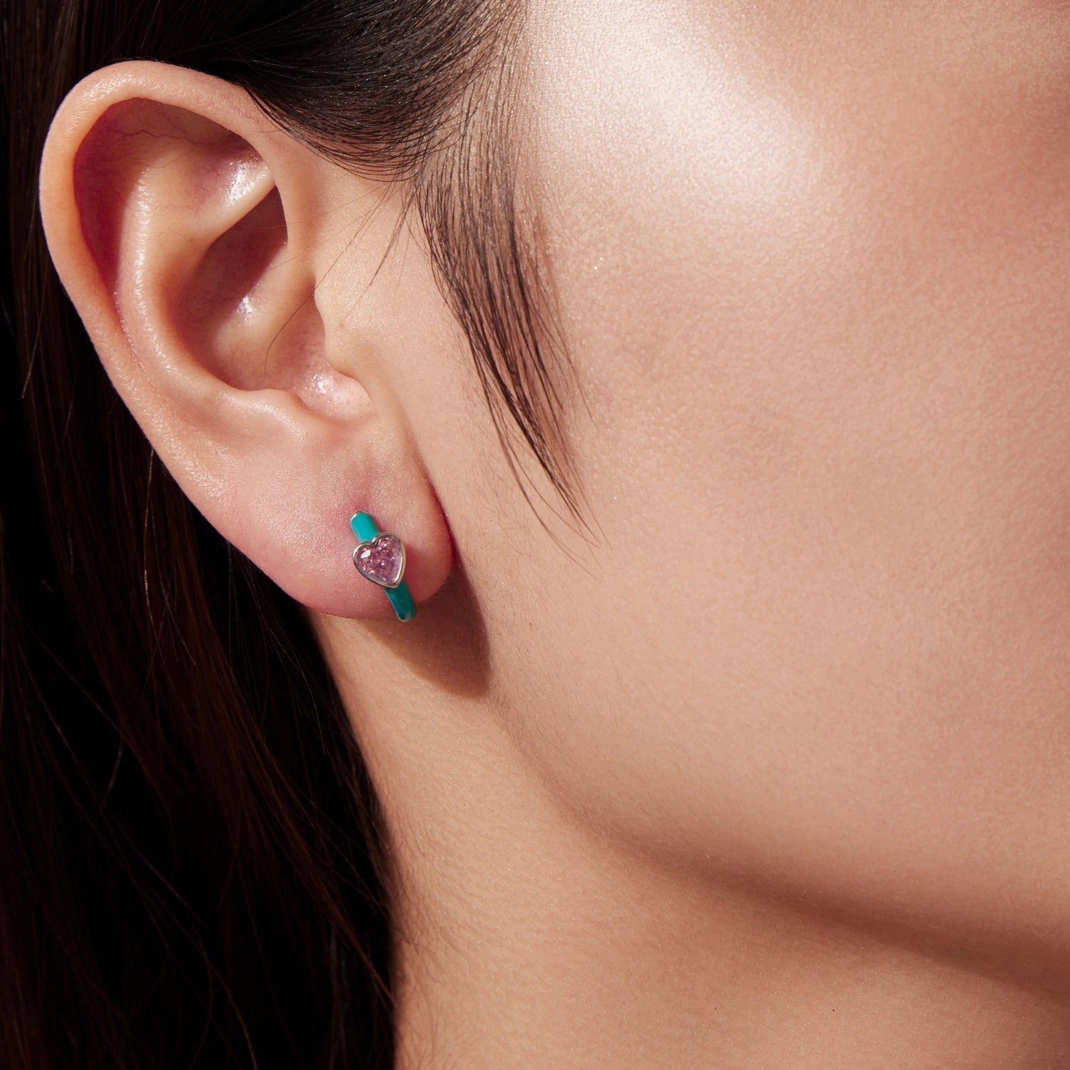 925 Sterling Silver Hoop Earrings with White Gold Plating and CZ
