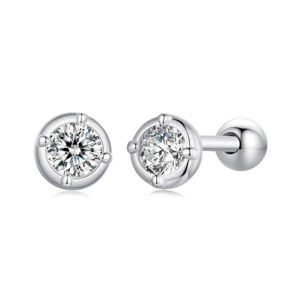 925 Sterling Silver 4mm Moissanite Earrings with Platinum Plating for Women