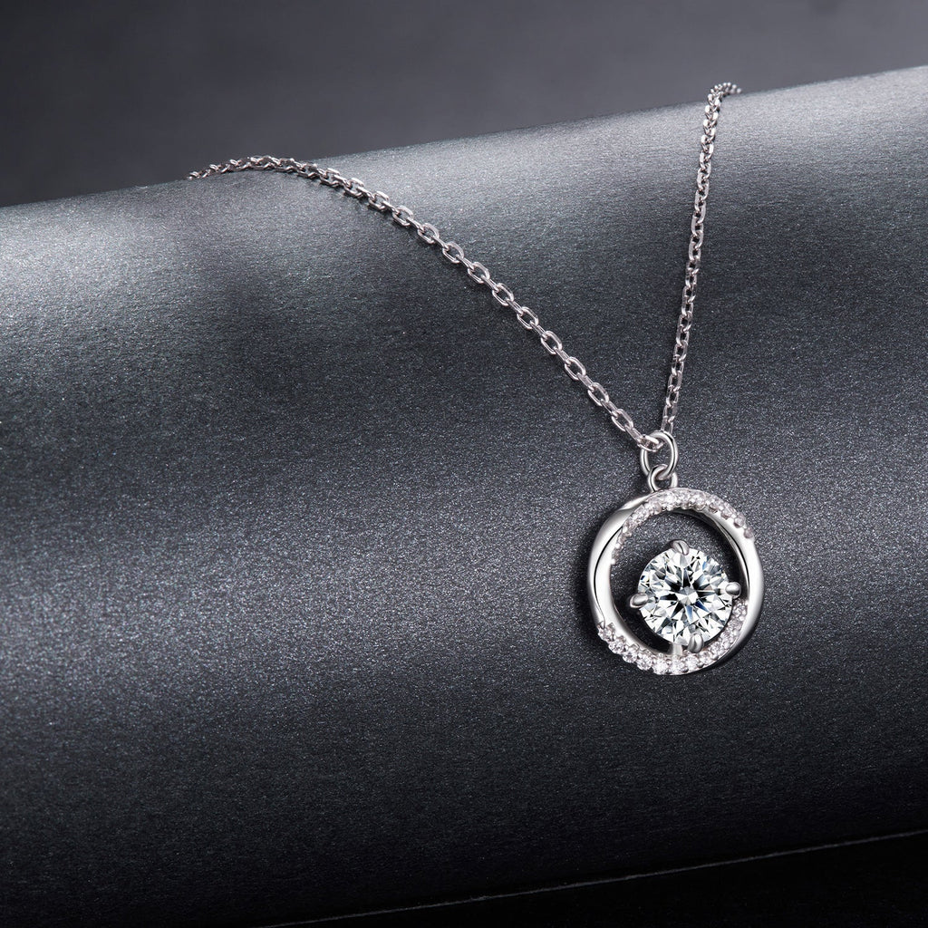 925 Sterling Silver Moissanite Necklace 40+5cm with CZ for Women