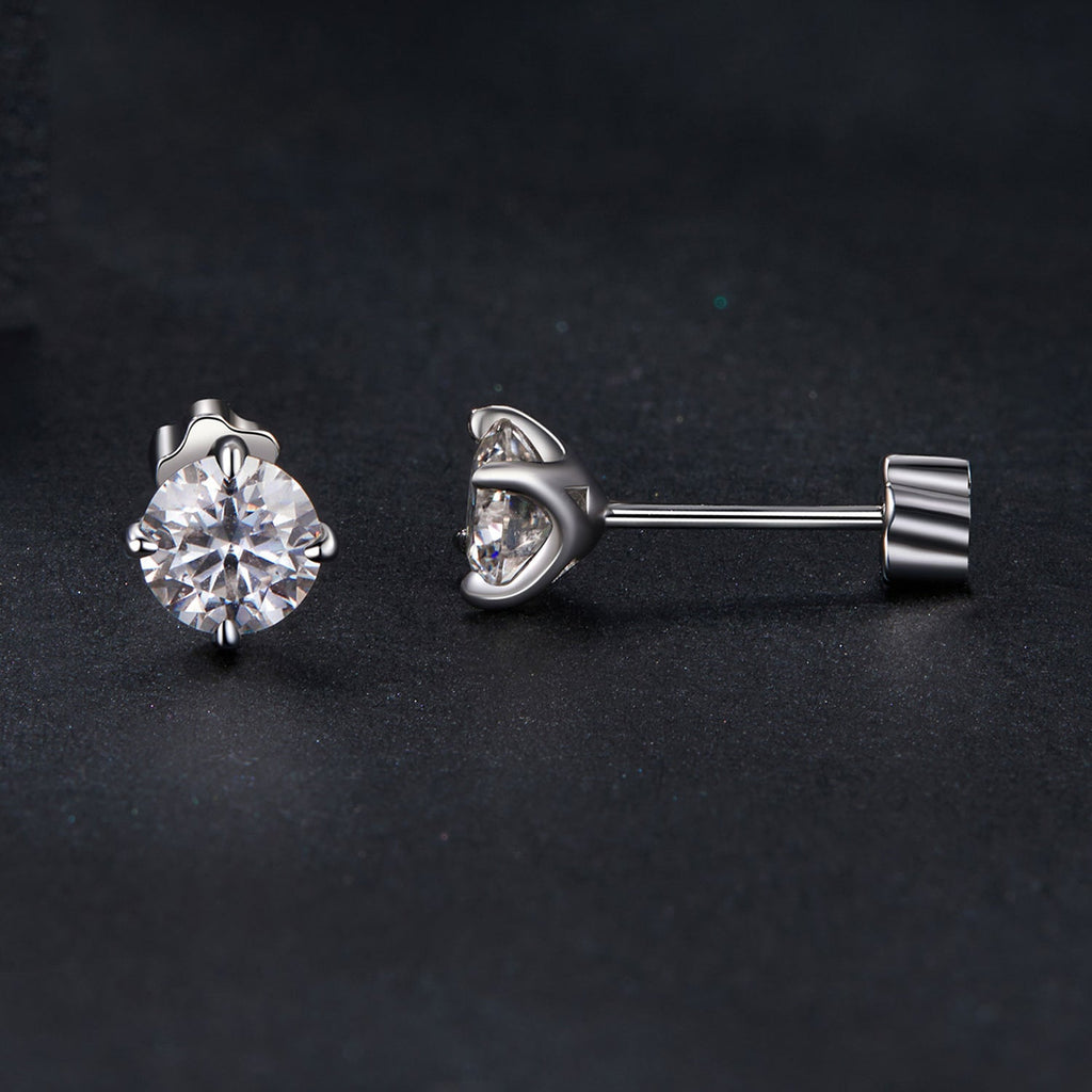 925 Sterling Silver Moissanite Stud Earrings for Women - 0.5ct, 0.6cm Size, White Gold Plated