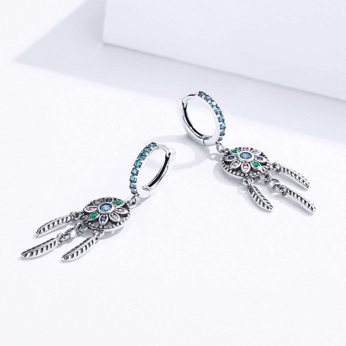 925 Sterling Silver Oxidized Silver Pavé CZ Earrings for Women, Size: 4*1 cm