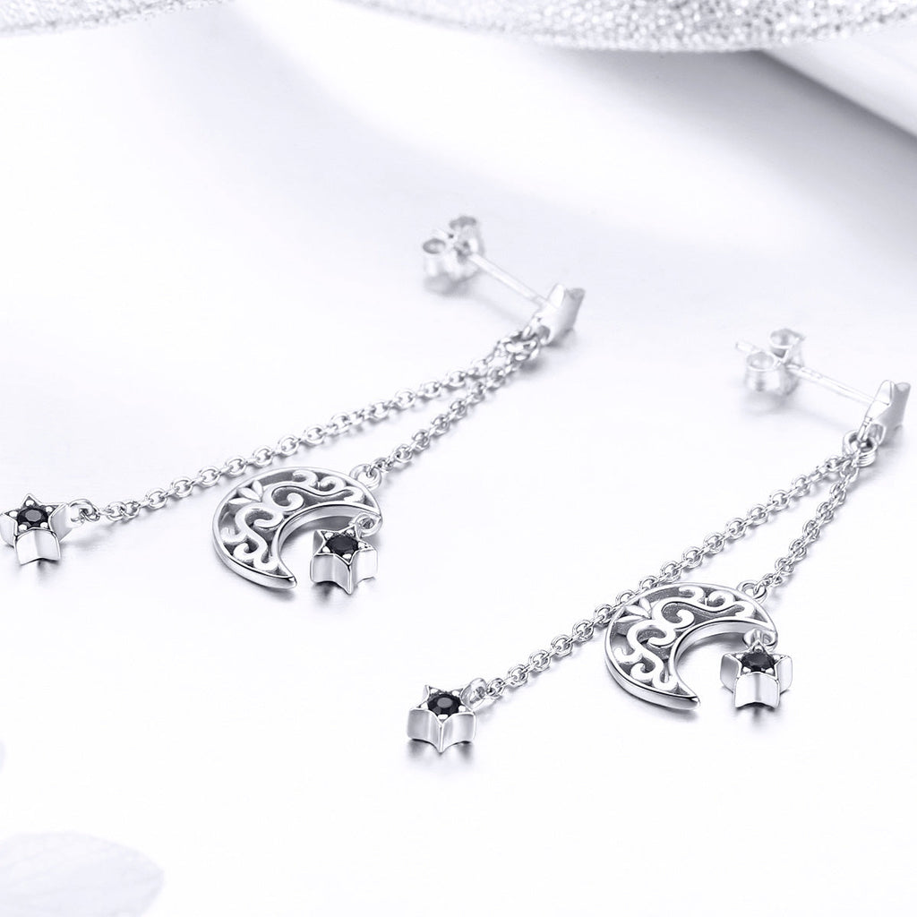 925 Sterling Silver Earrings with Plated Platinum and CZ - 4.4 x 1.0 cm for Women