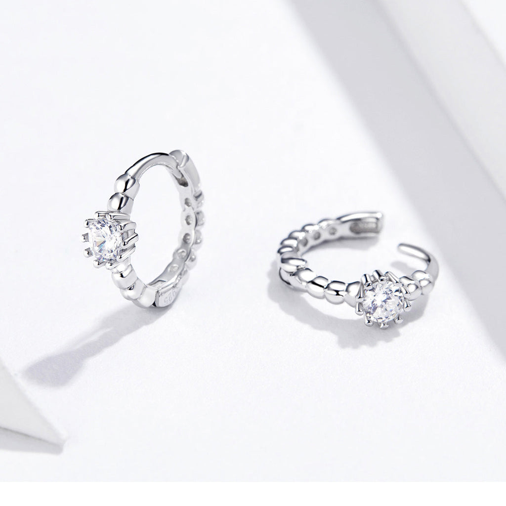 925 Sterling Silver Earrings with Pavé Setting CZ - 1cm for Women