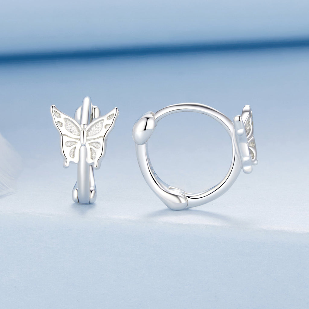 925 Sterling Silver Earrings with White Gold Plating, 1.1x0.7 cm, for Women