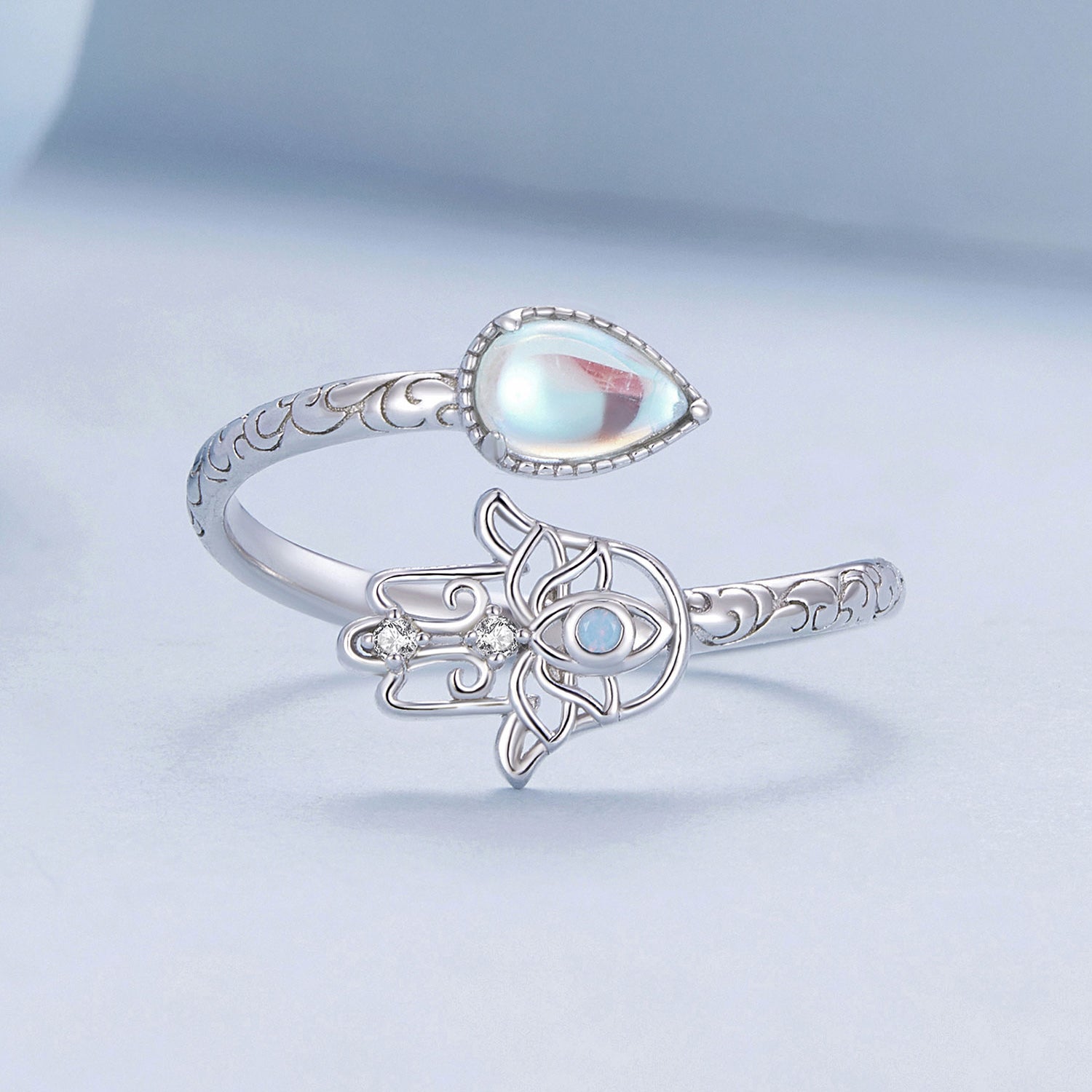 925 Sterling Silver Opal Nanometer Stone Platinum Plated Ring