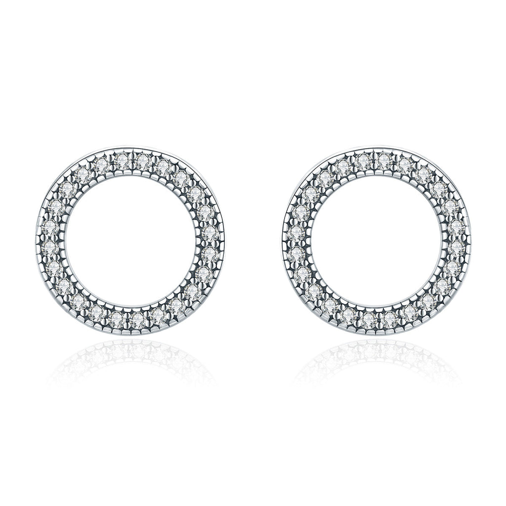 925 Sterling Silver Oxidized Pavé Setting CZ Earrings 1.1cm for Women