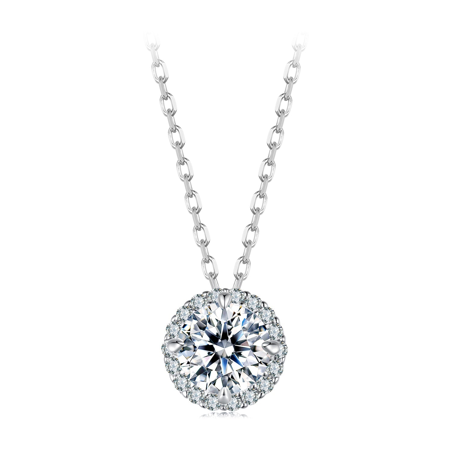 925 Sterling Silver Moissanite Necklace 40+5cm with Pavé Setting for Women