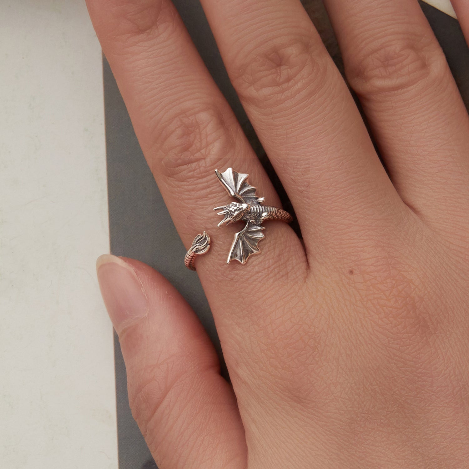 925 Sterling Silver Oxidized Dragon Ring