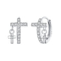 925 Sterling Silver Earrings with Pavé Setting CZ in White Gold, Size 13*8mm for Women