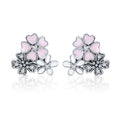 925 Sterling Silver Earrings with Pavé Setting, Oxidized Silver, Enamel - 1.0 x 1.1 cm for Women
