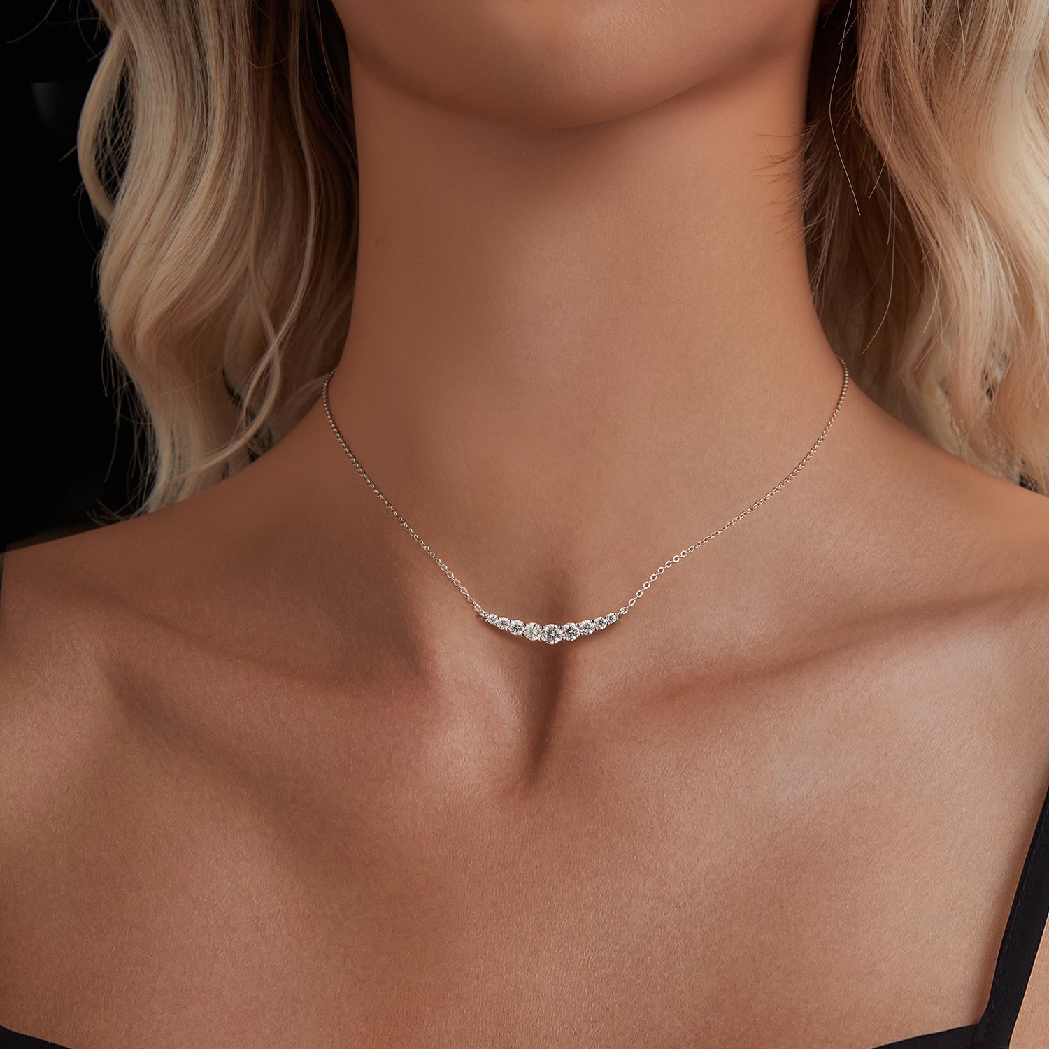 925 Sterling Silver 38+5cm White Gold Plated Moissanite Necklace for Women
