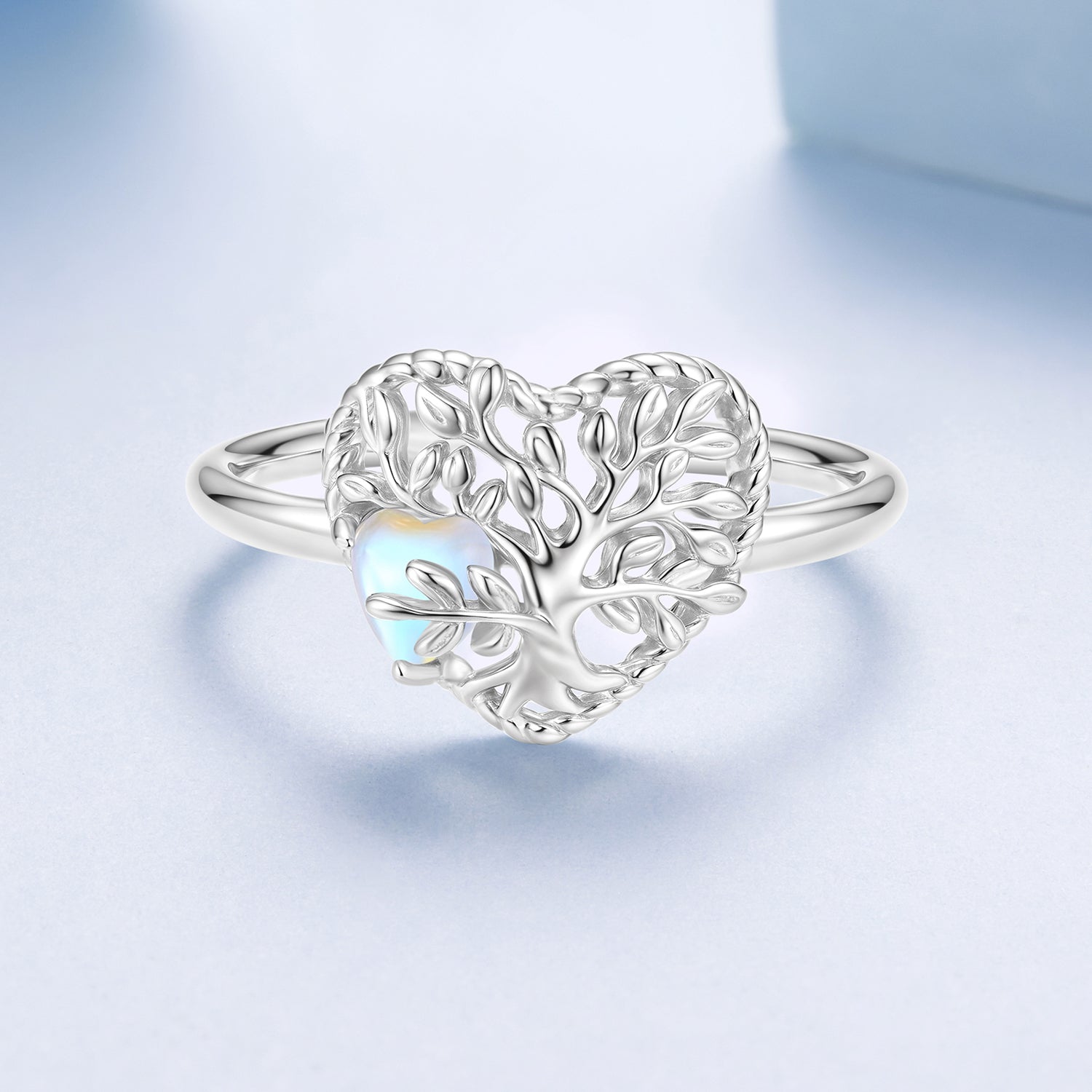 925 Sterling Silver Heart-Shaped Moonstone Ring for Women
