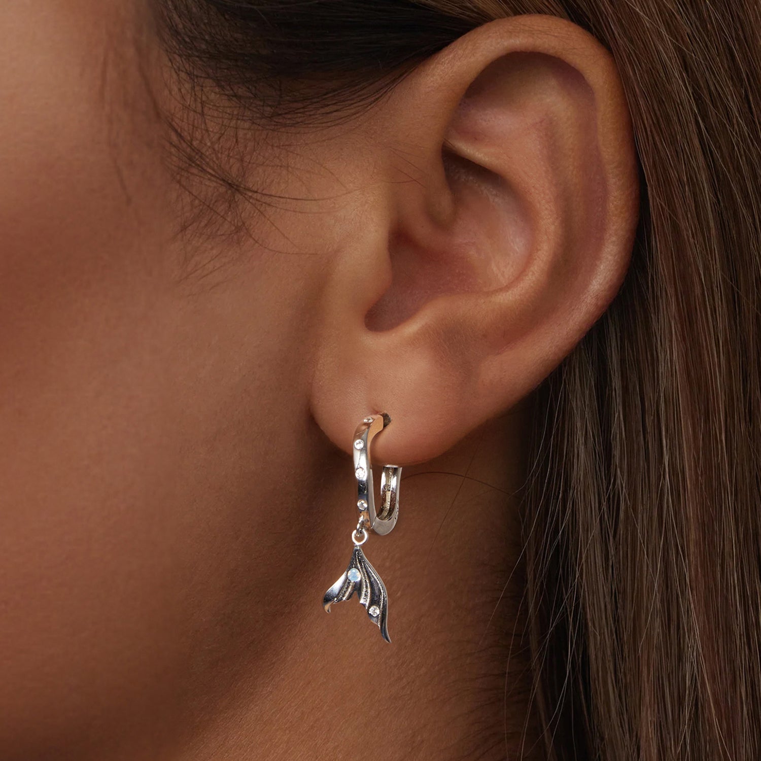 925 Sterling Silver Earrings with Nano Opal Stone and CZ in White Gold Finish