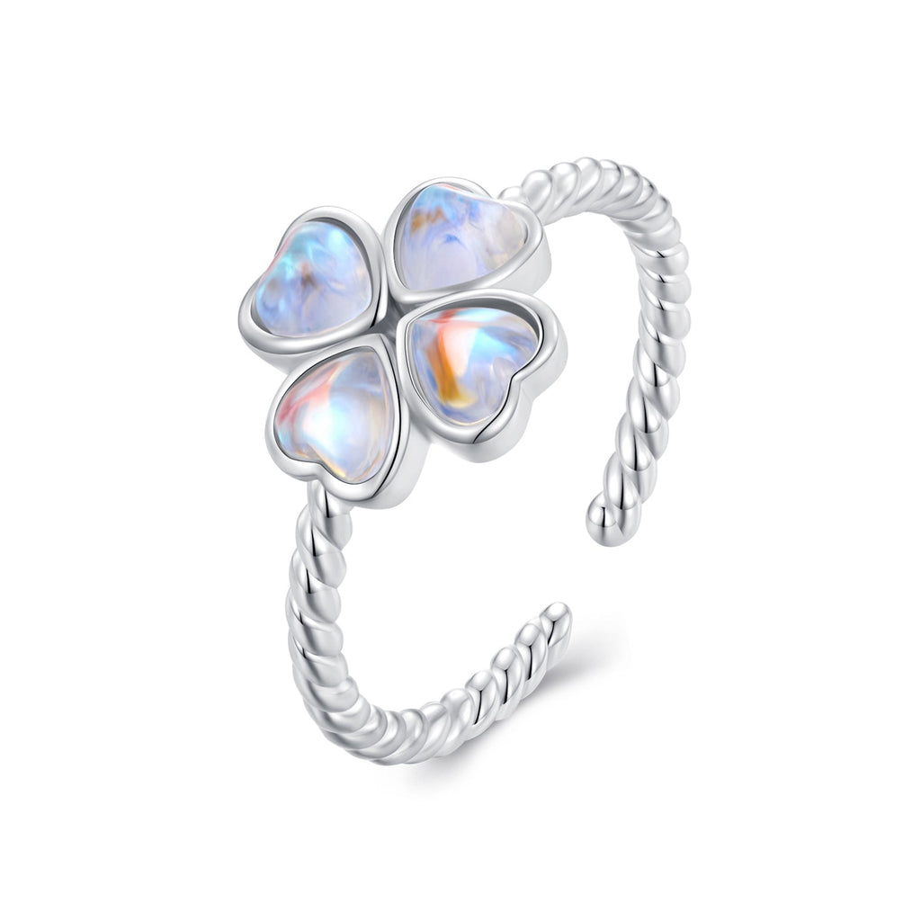 925 Sterling Silver Moonstone Clover Ring for Women