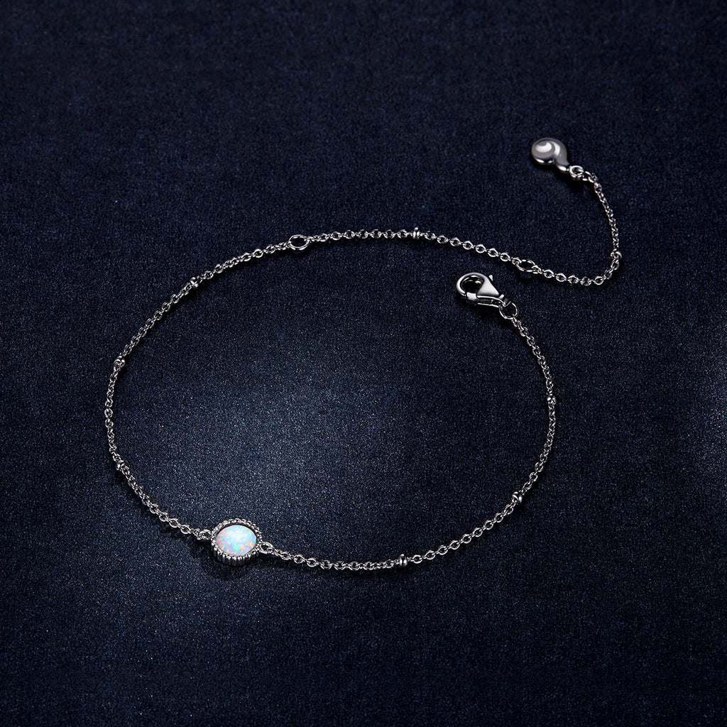 925 Sterling Silver Opal Bracelet for Women - Adjustable Size, Translucent Color