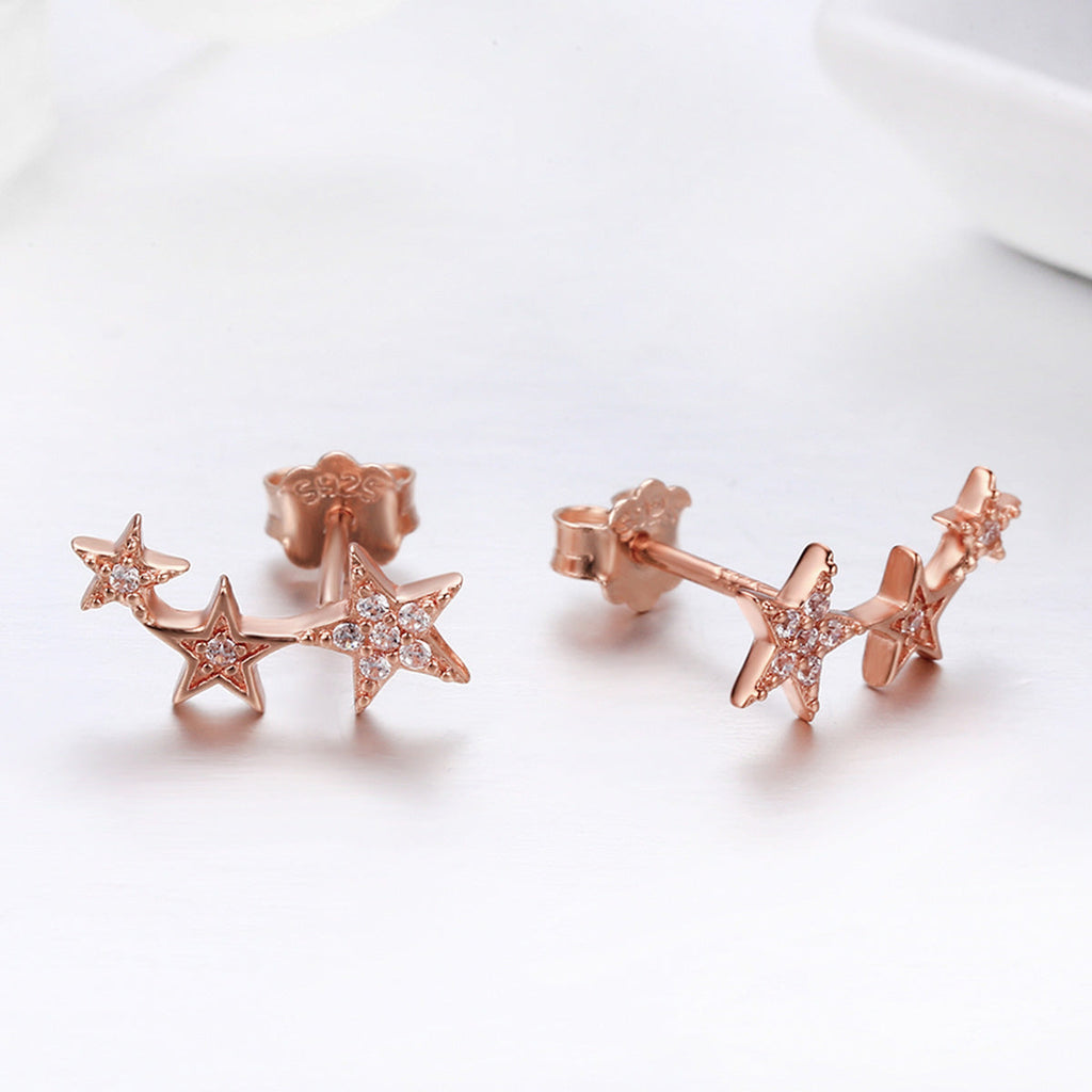 925 Sterling Silver Plated Rose Gold Pavé Setting CZ Earrings for Women