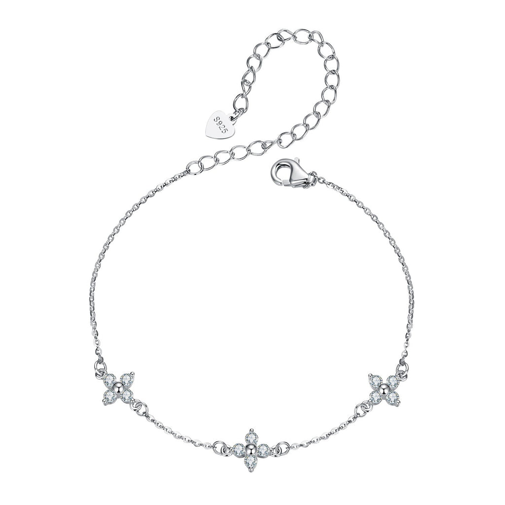 925 Sterling Silver & Plated White Gold Moissanite Bracelet 15+6cm for Women