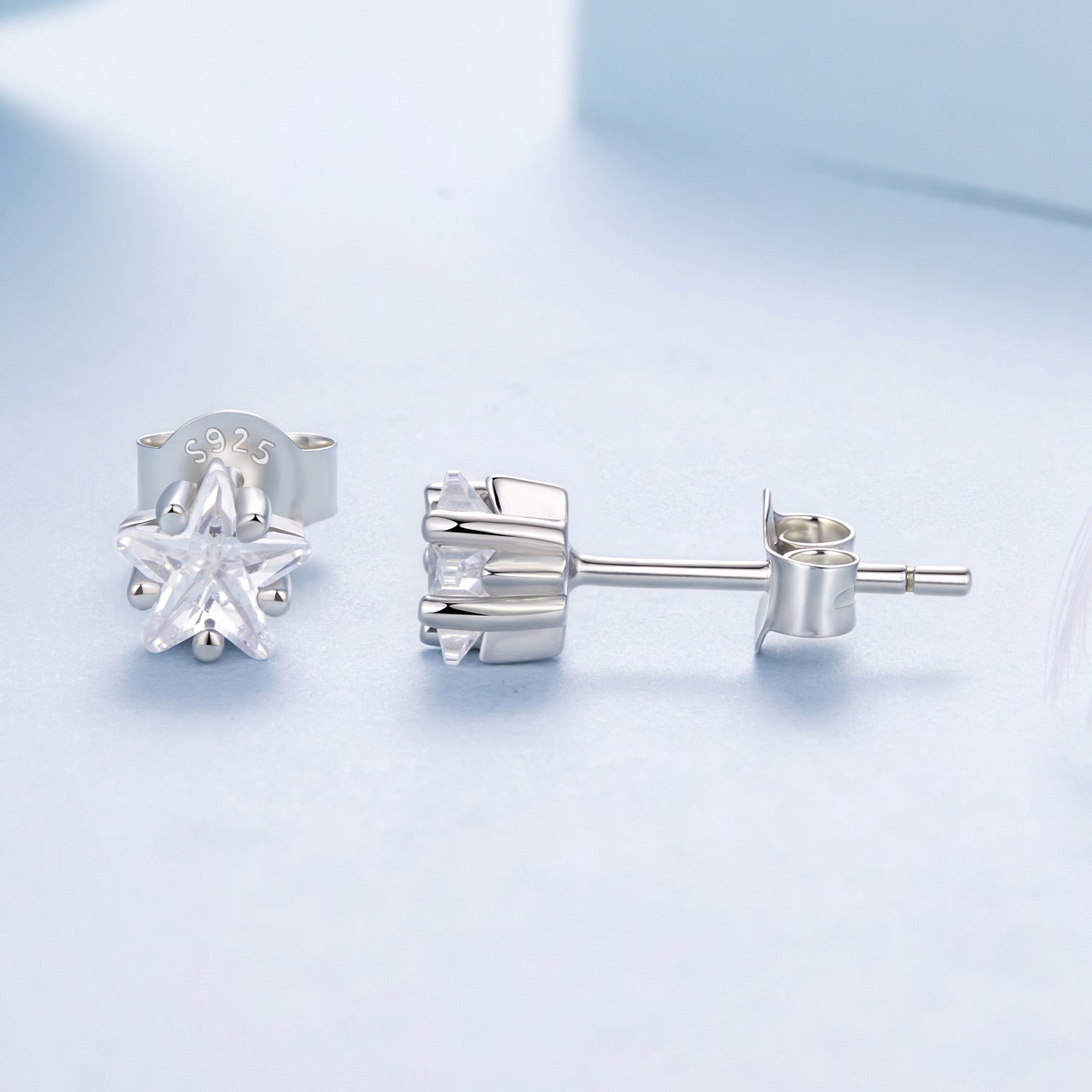 925 Sterling Silver White Gold Plated Earrings 0.5cm with CZ