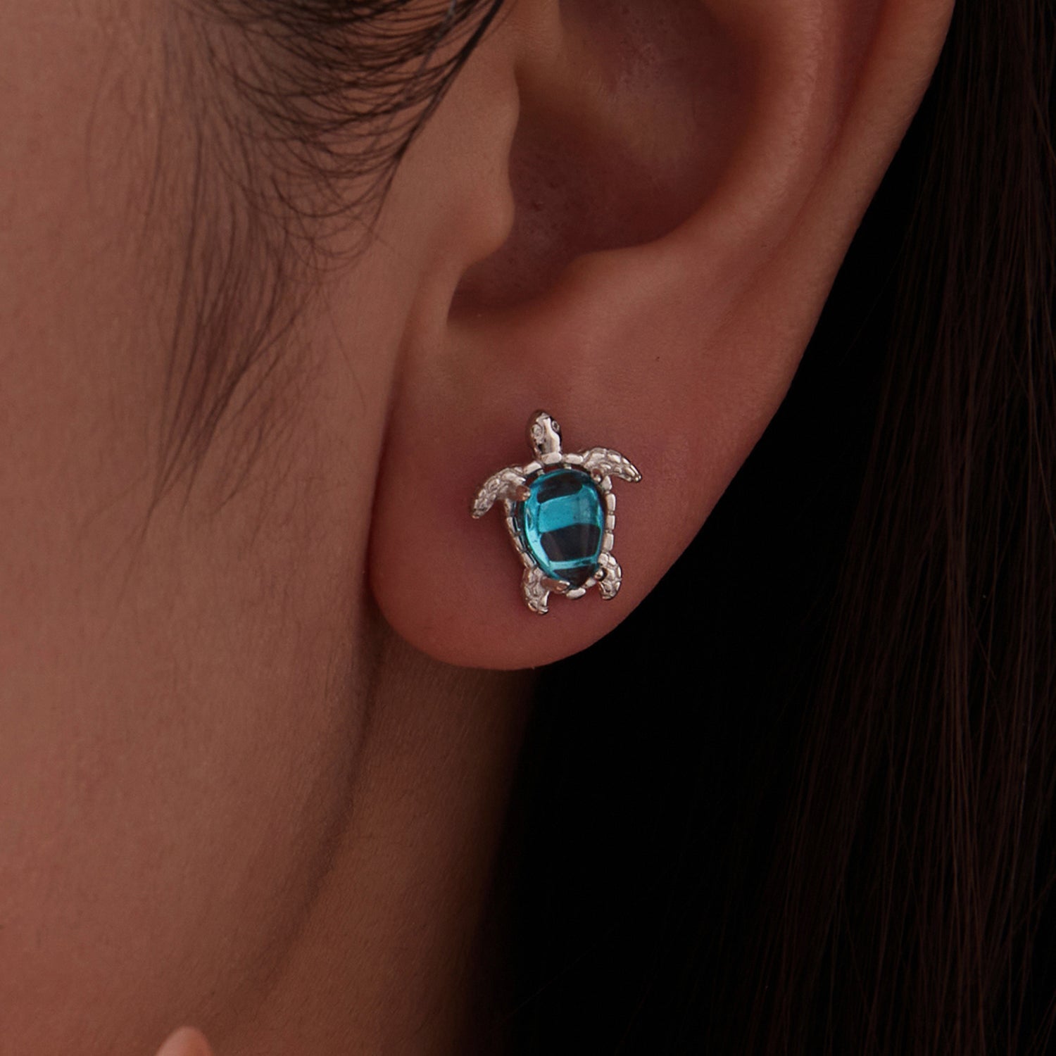 925 Sterling Silver & Brass Transparent Glass CZ Earrings 1.3*1.2cm for Women