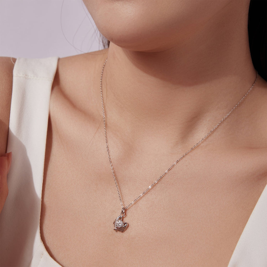 925 Sterling Silver Moissanite White Gold Plated Necklace for Women, Length 40+5cm