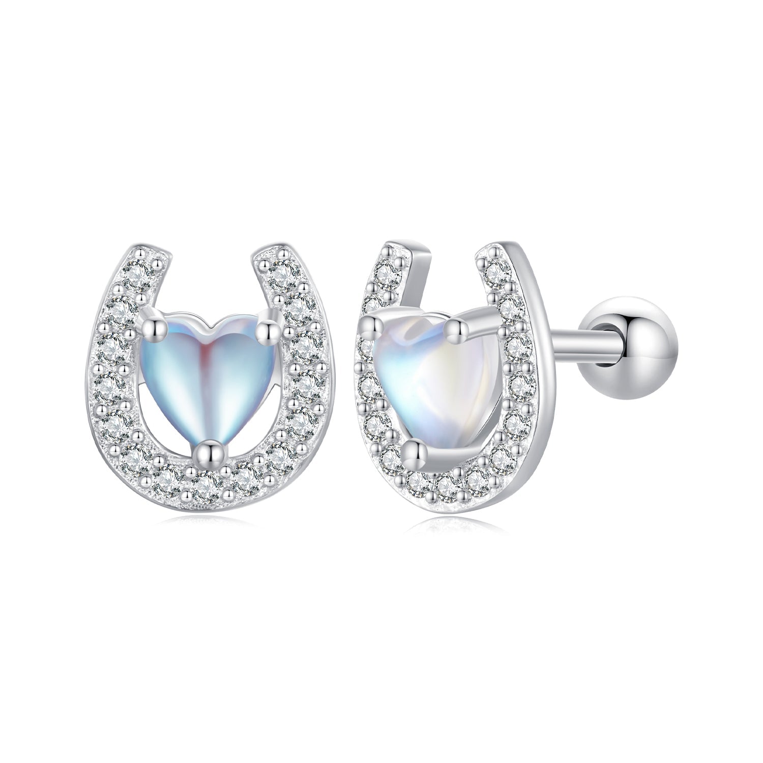 925 Sterling Silver Pavé Setting Moonstone Earrings with CZ and Platinum Plating