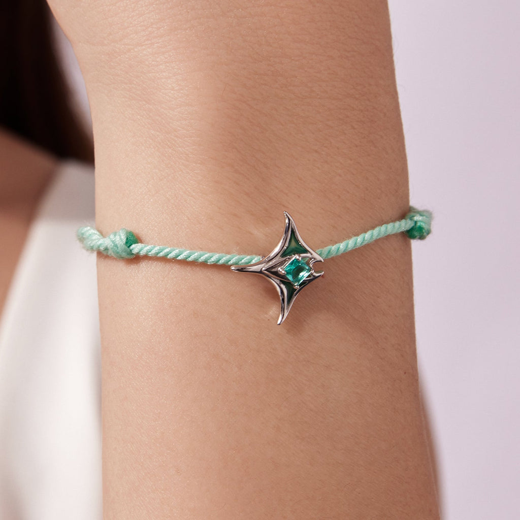 925 Sterling Silver Adjustable Bracelet with Enamel and Transparent Glass Pendant for Women