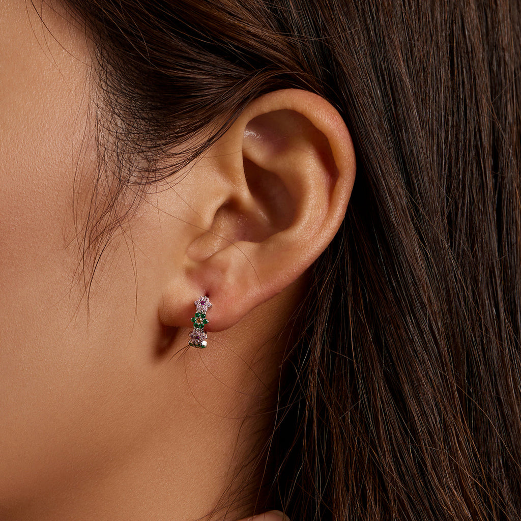 925 Sterling Silver Earrings with CZ in Pavé Setting - 1.3x0.4cm for Women