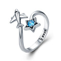 S925 Sterling Silver Star and Airplane Ring Set for Women