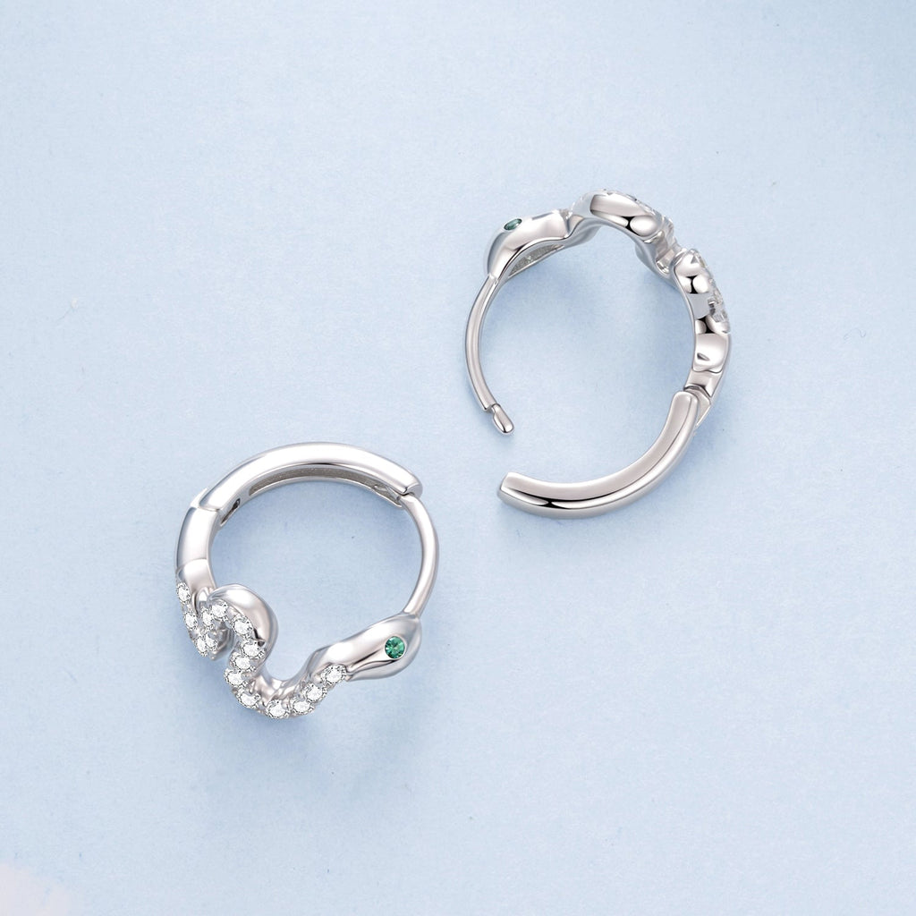 925 Sterling Silver Hoop Earrings with White Gold Plating and CZ Stones