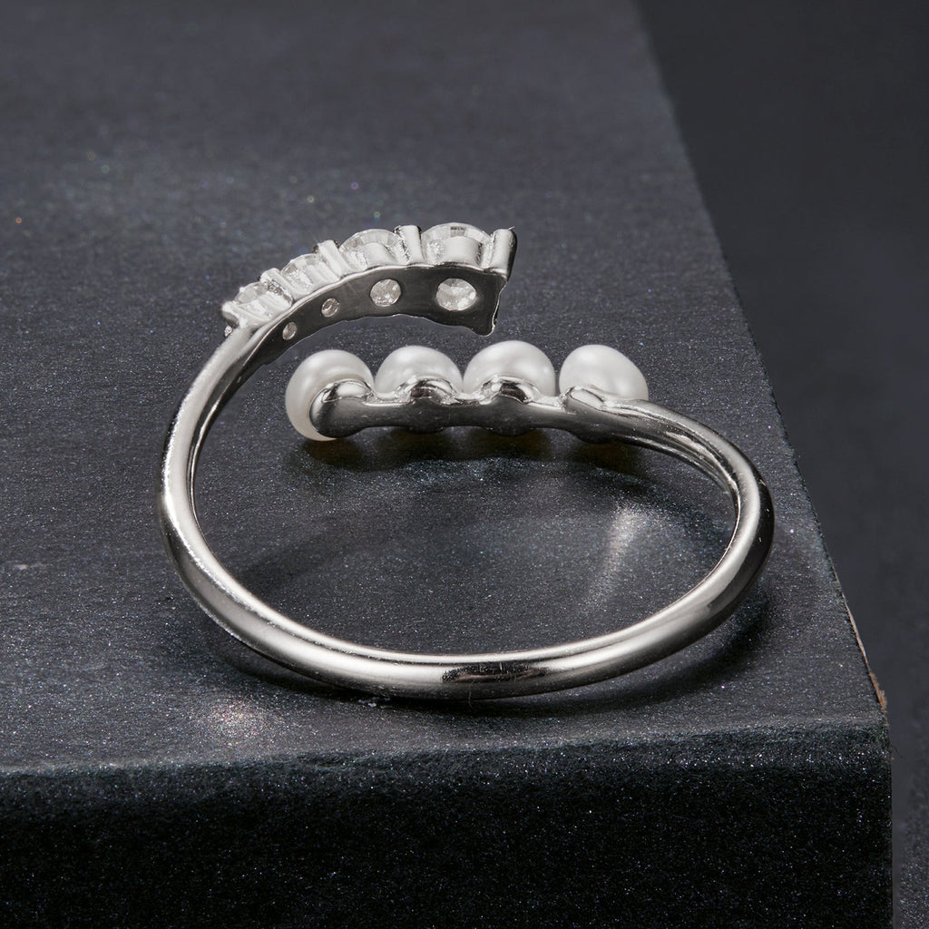 925 Sterling Silver Moissanite & Freshwater Pearl Ring, White Gold Plated, Size E for Women