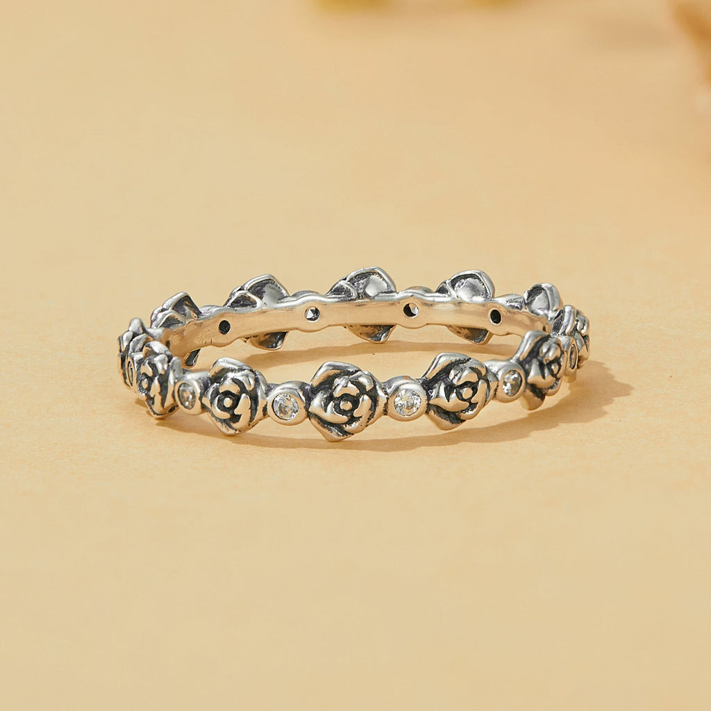 925 Sterling Silver Ring with Pavé Setting CZ - Size 6.0 - Oxidized Silver