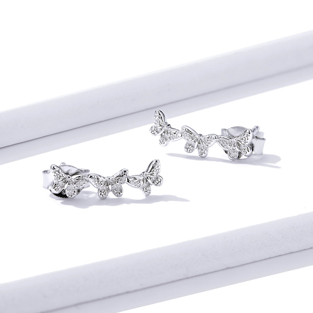 925 Sterling Silver Earrings - 1.4x0.5 cm - Platinum Plated for Women