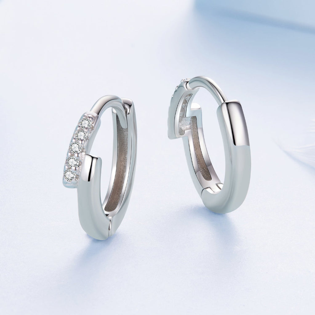 925 Sterling Silver Earrings with Pavé Setting CZ in White Gold for Women