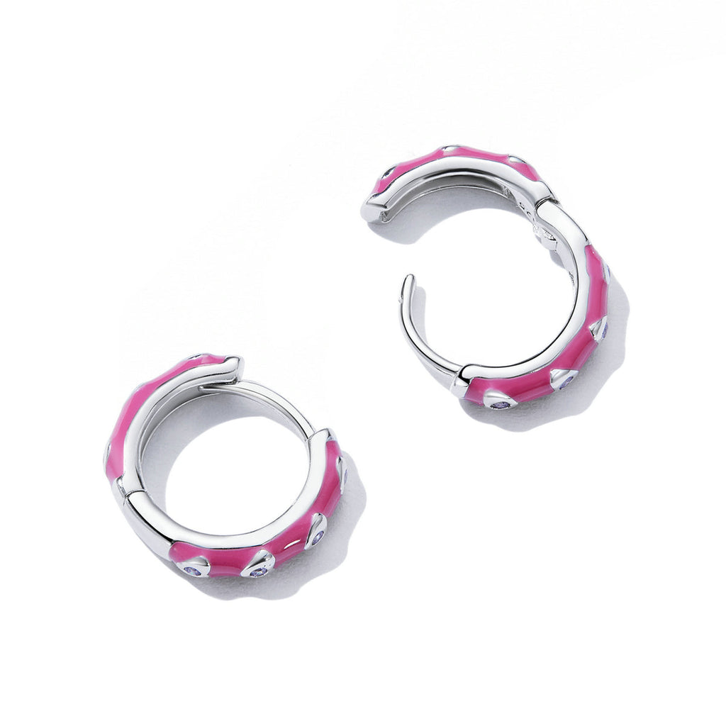 925 Sterling Silver Enamel CZ Earrings for Women, 1.2*0.3cm, Platinum Plated