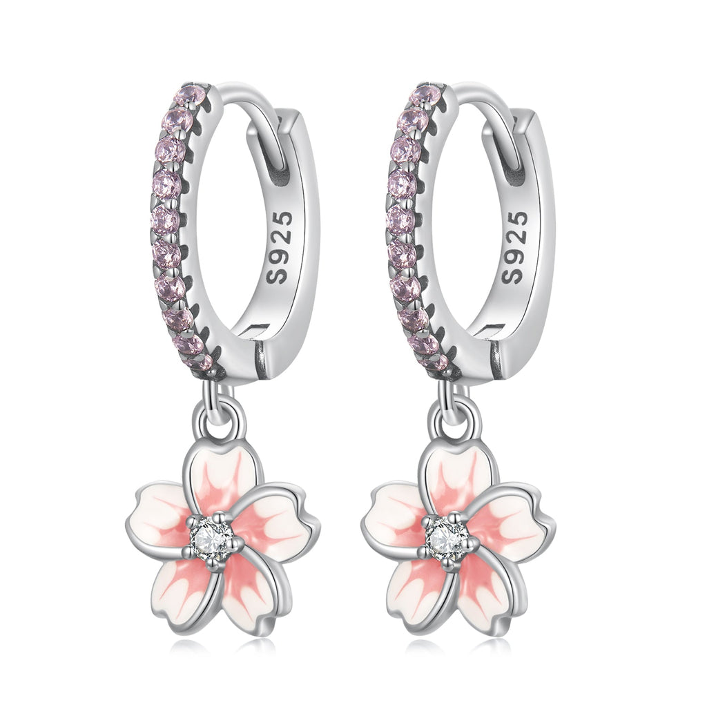 925 Sterling Silver Earrings with CZ and Enamel, 2.2x0.8m, for Women