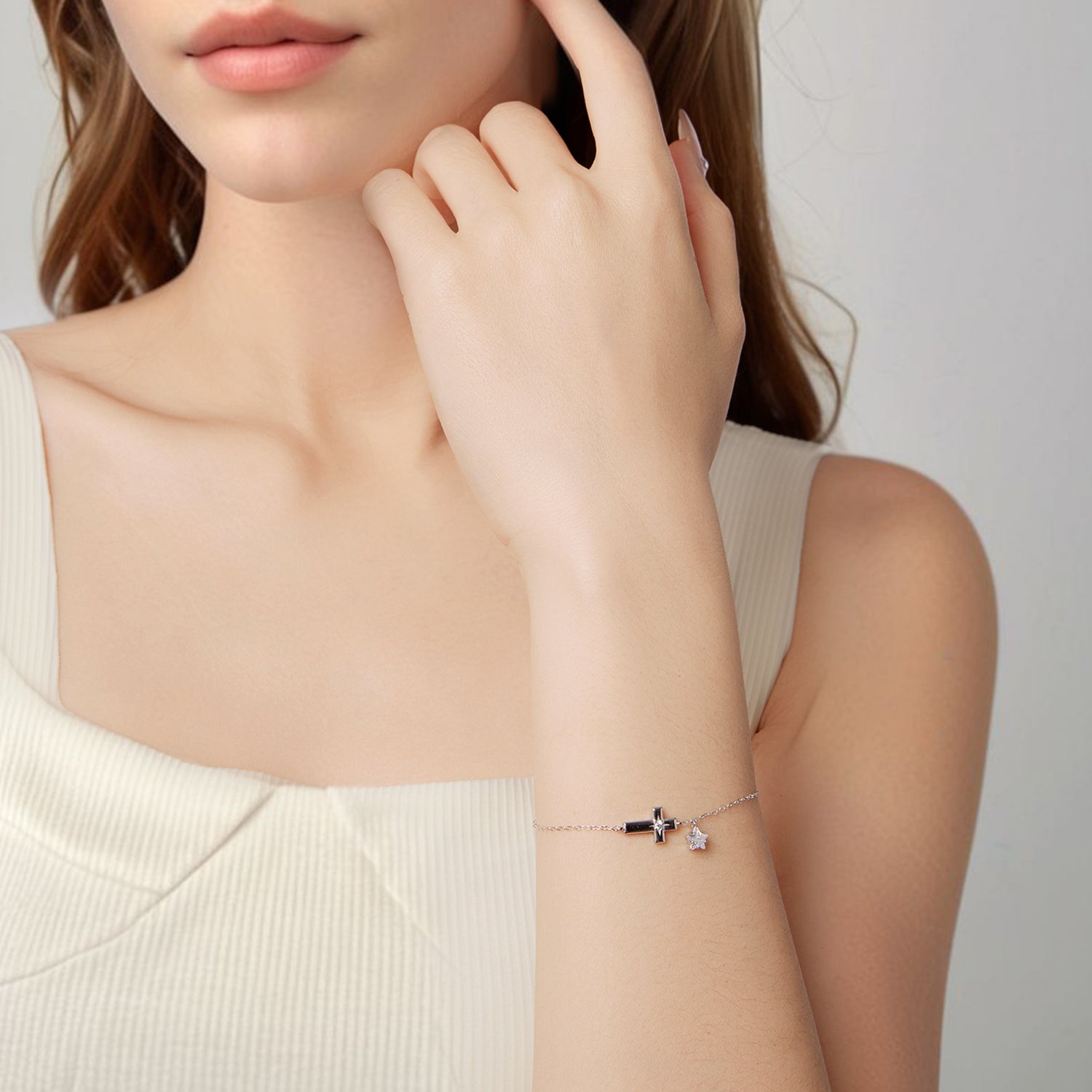 925 Sterling Silver Bracelets with Pavé Setting CZ, Length 15+6cm, White Gold Plated for Women