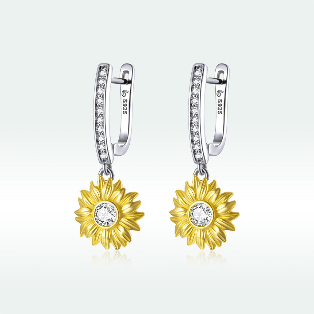 S925 Sterling Silver Plated Gold Pavé Setting CZ Earrings