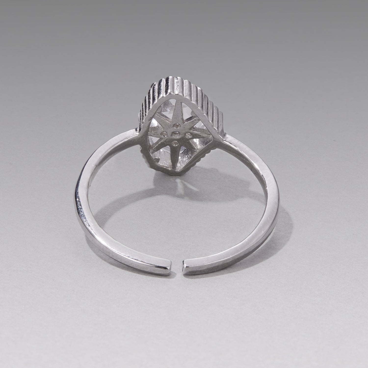 925 Sterling Silver Ring with Transparent Glass and CZ, 0.15cm Width, for Women