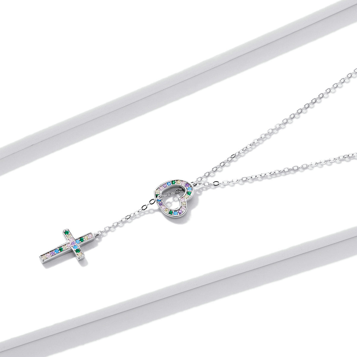 925 Sterling Silver Plated Necklace with Adjustable Length 42.5cm and CZ for Women