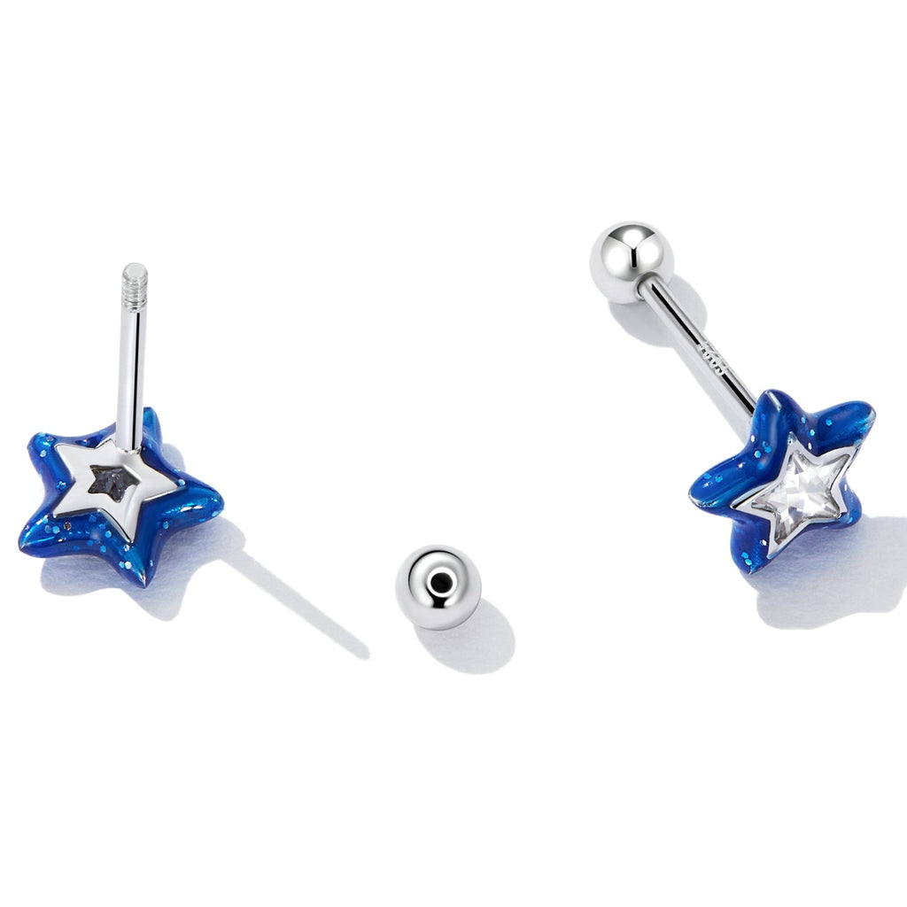 925 Sterling Silver Enamel CZ Stud Earrings in Platinum Plating