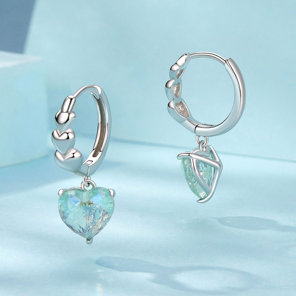 925 Sterling Silver Earrings with Transparent Glass, Plated White Gold, Size 23x8.5mm for Women