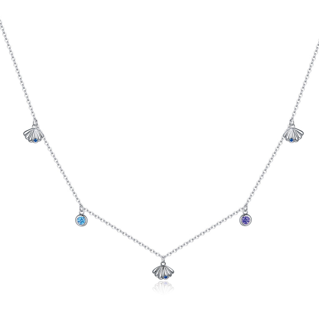 925 Sterling Silver Adjustable Necklace with Scallop Design and Pavé Setting CZ