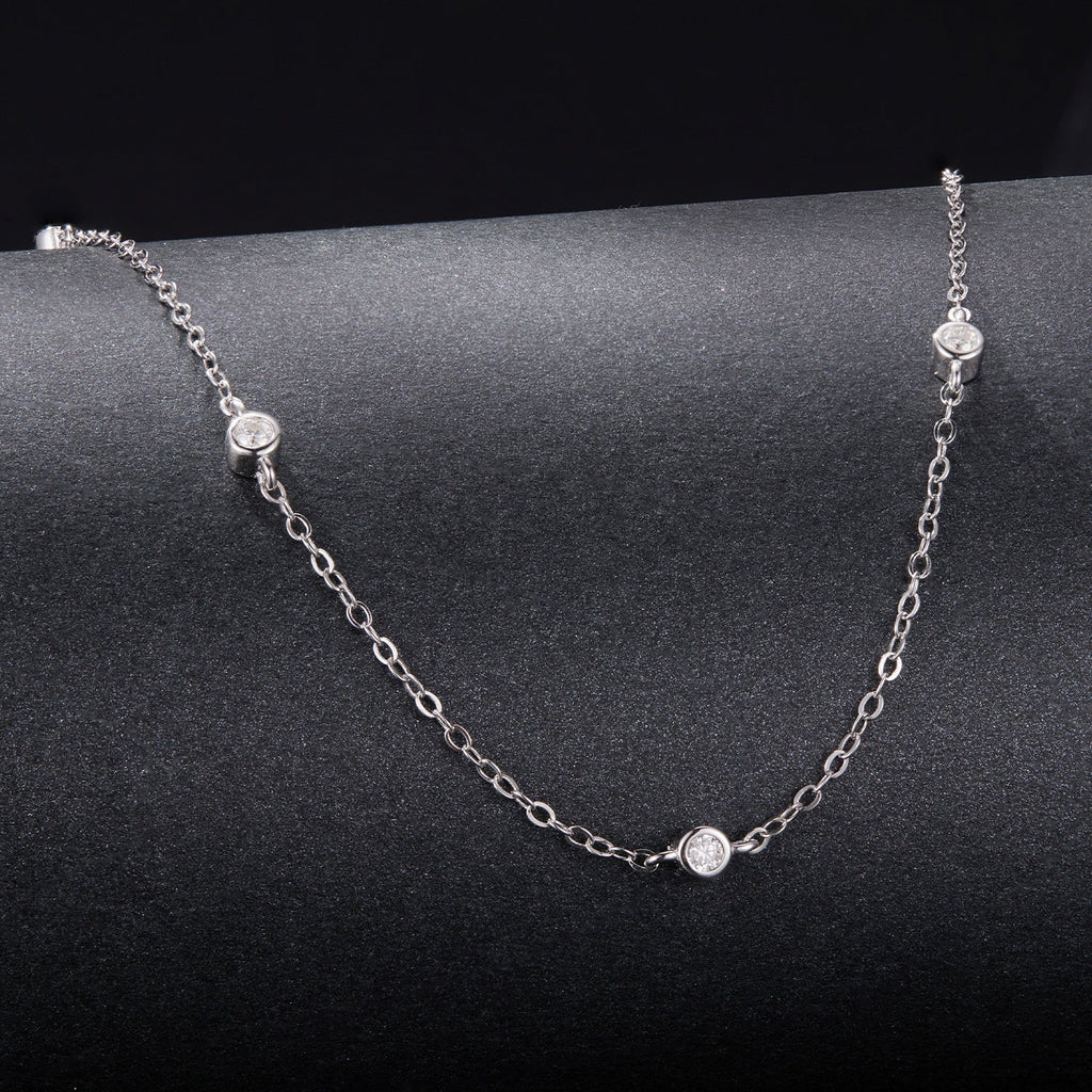 925 Sterling Silver White Gold Plated Adjustable Moissanite Necklace for Women