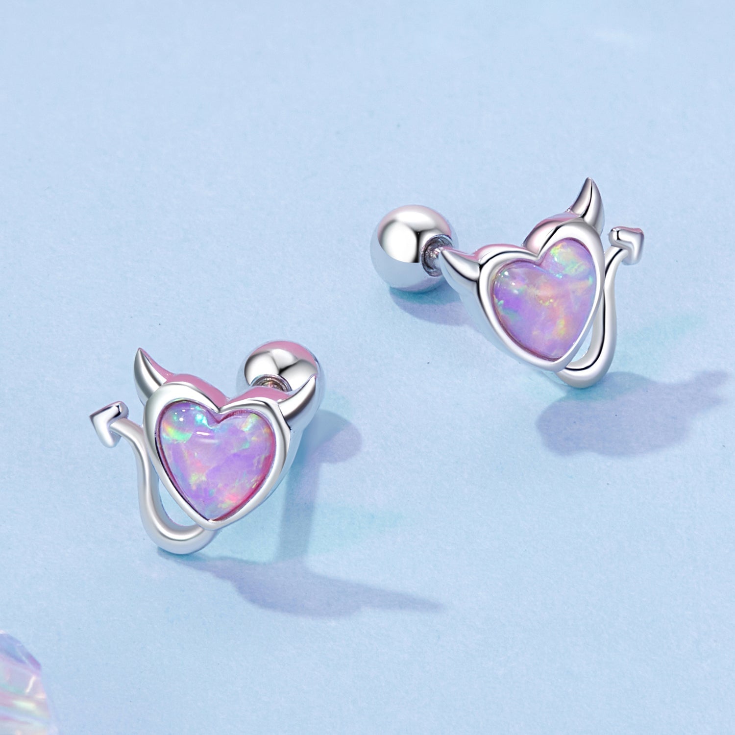 925 Sterling Silver White Gold Plated Opal Earrings 0.7x0.8cm for Women