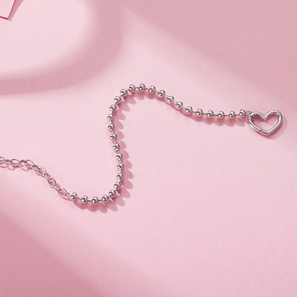 925 Sterling Silver 16+5cm White Gold Plated Heart Bracelet for Women