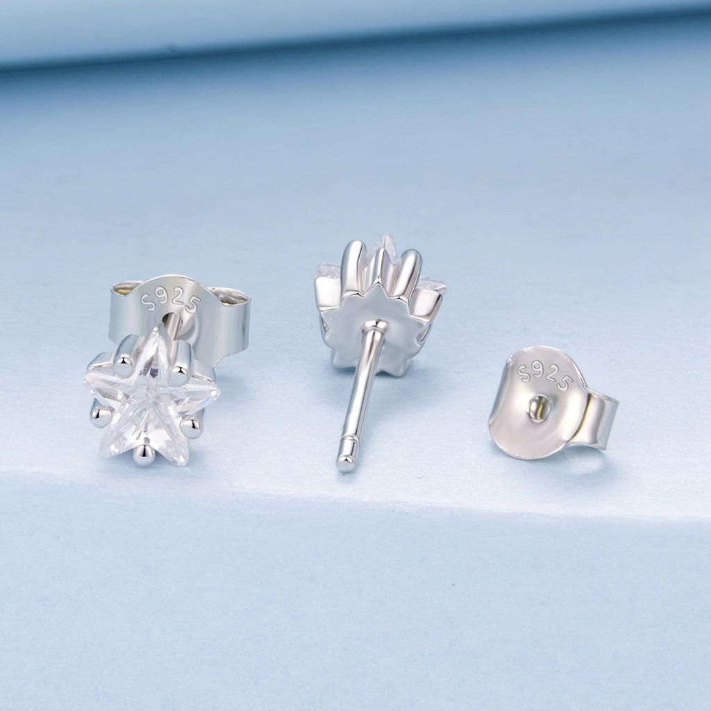 925 Sterling Silver White Gold Plated Earrings 0.5cm with CZ
