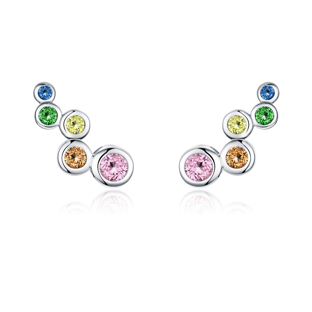 925 Sterling Silver Earrings with Pavé Setting CZ, 0.5x1.2 cm for Women